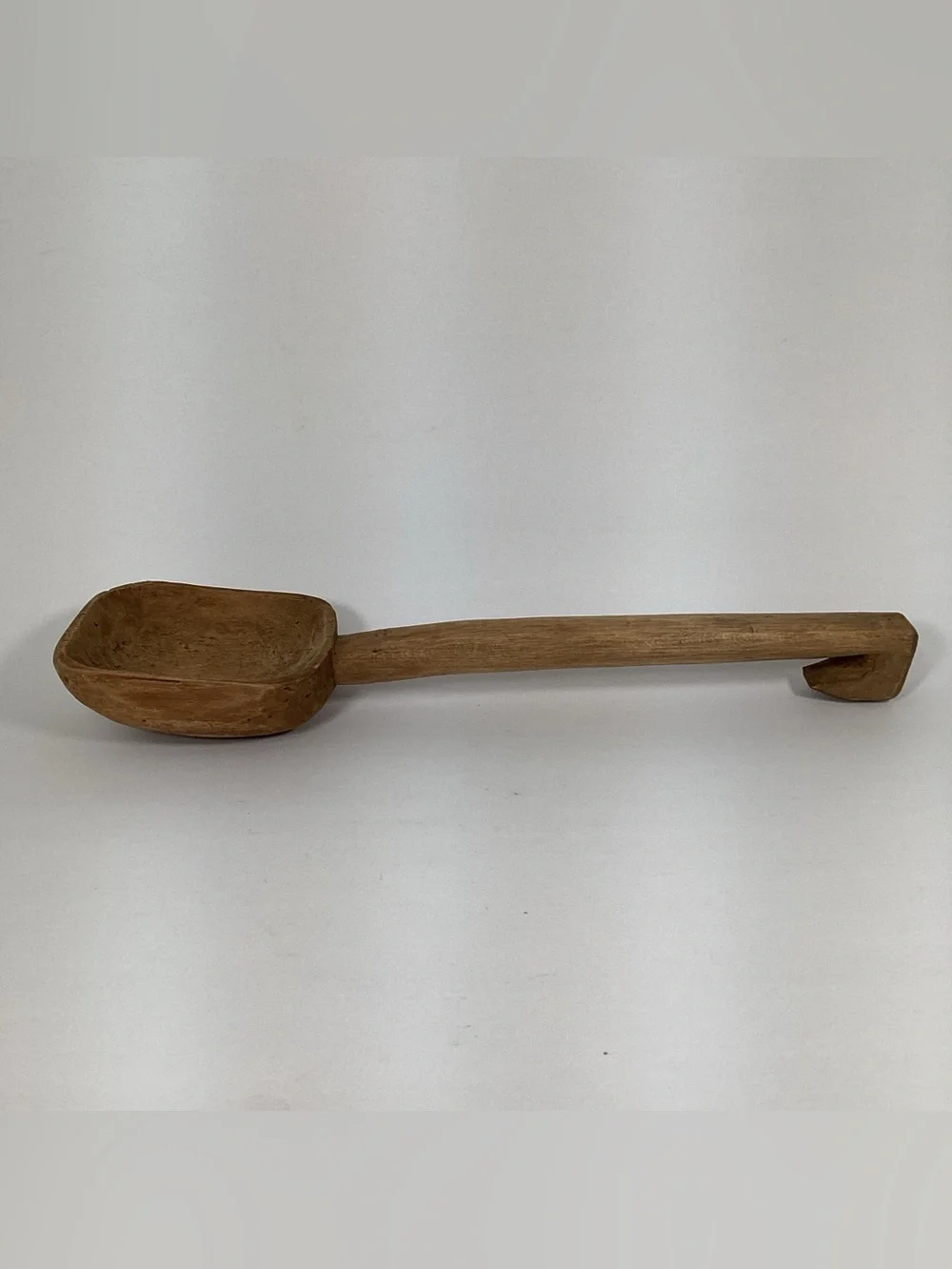 Antique Primitive Large 15 in. Wooden Spoon With Hook Hand Carved Unique